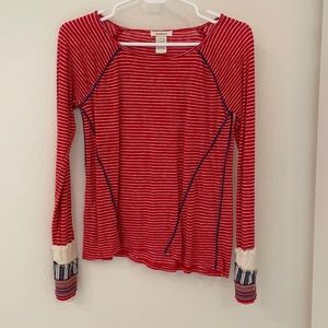 Sundance Red and White Striped Long Sleeve Tee